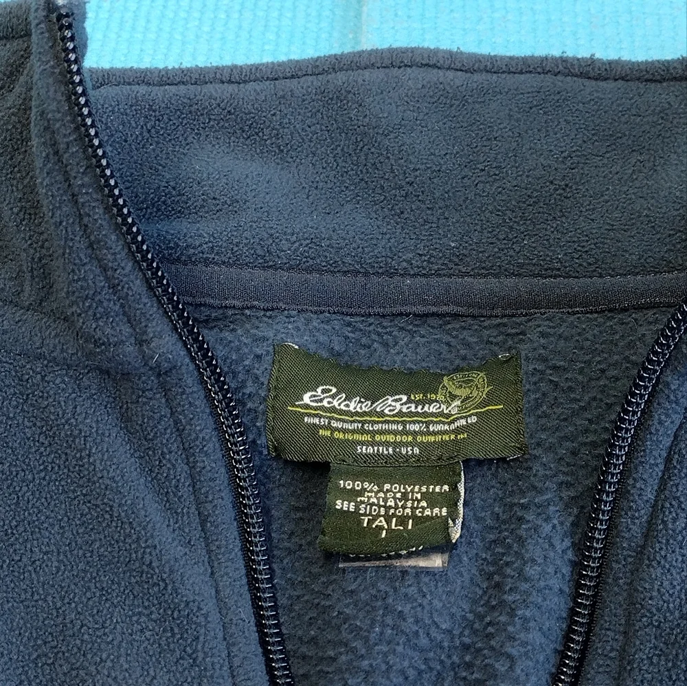 EDDIE BAUER Men's Sweater Fleece 1/4 Zip Blue Size LT